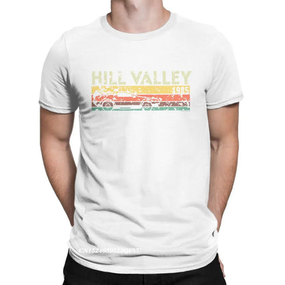 Hill Valley 1985 Tee Shirt Men Back To The Future Tops T Shirts Doc Brown Marty Delorean Time Travel Movie BTTF Tees Plus Size