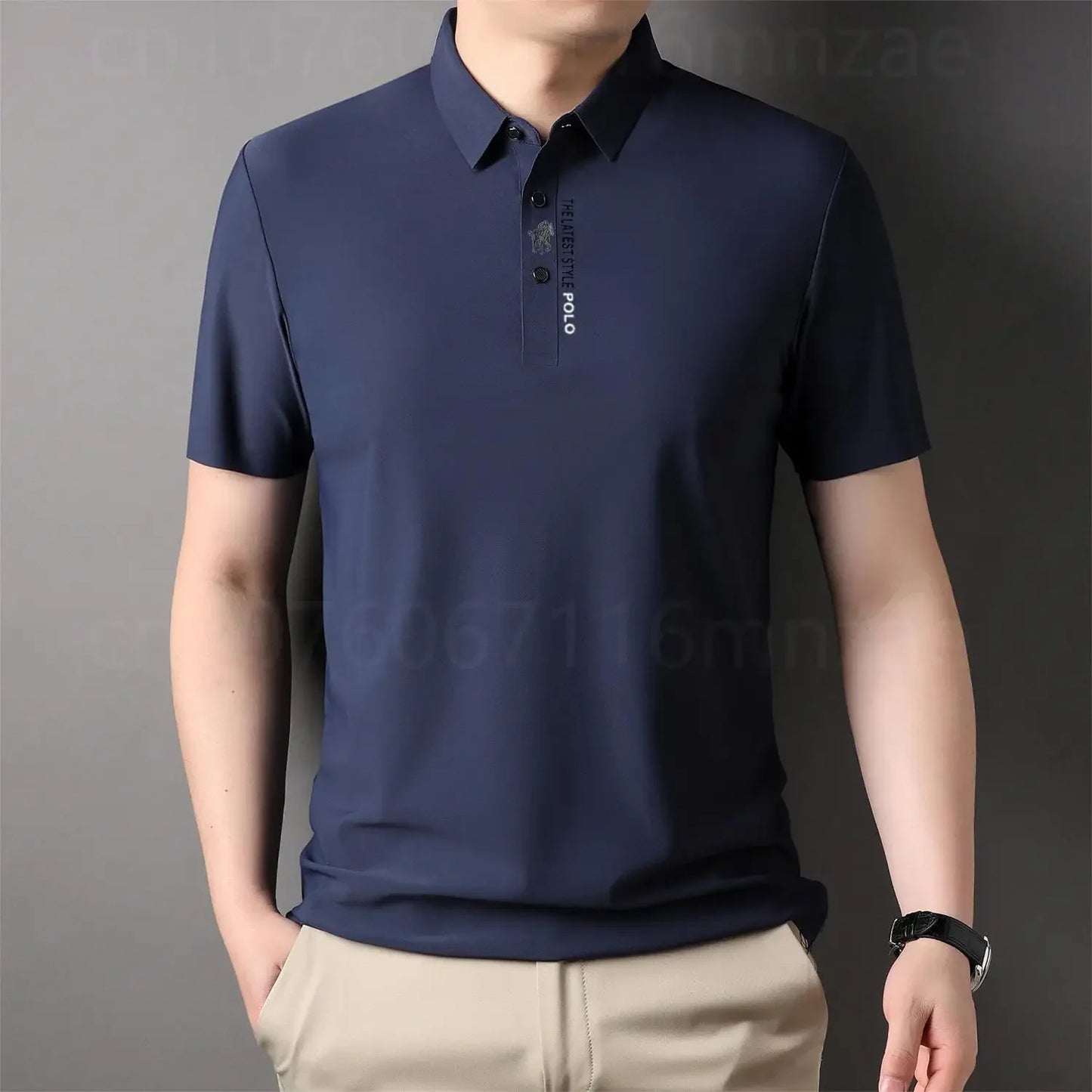 Brand High-End Summer Business Quality Short Sleeved Polo Shirt 2023 Men Trend Casual No Trace Printing Ice Silk Soft Breathable