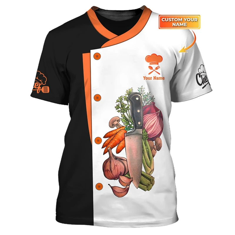 Funny Chef Work Uniform Men's T-shirts Personalization Name Custom Print Tees Casual O-neck Loose Short Sleeve Fashion Cook Tops