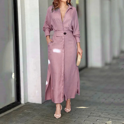 Summer 2025 Women's Commuter Shirt Dress Solid Color Long Sleeve Waist Irregular Design Fashionable Temperament