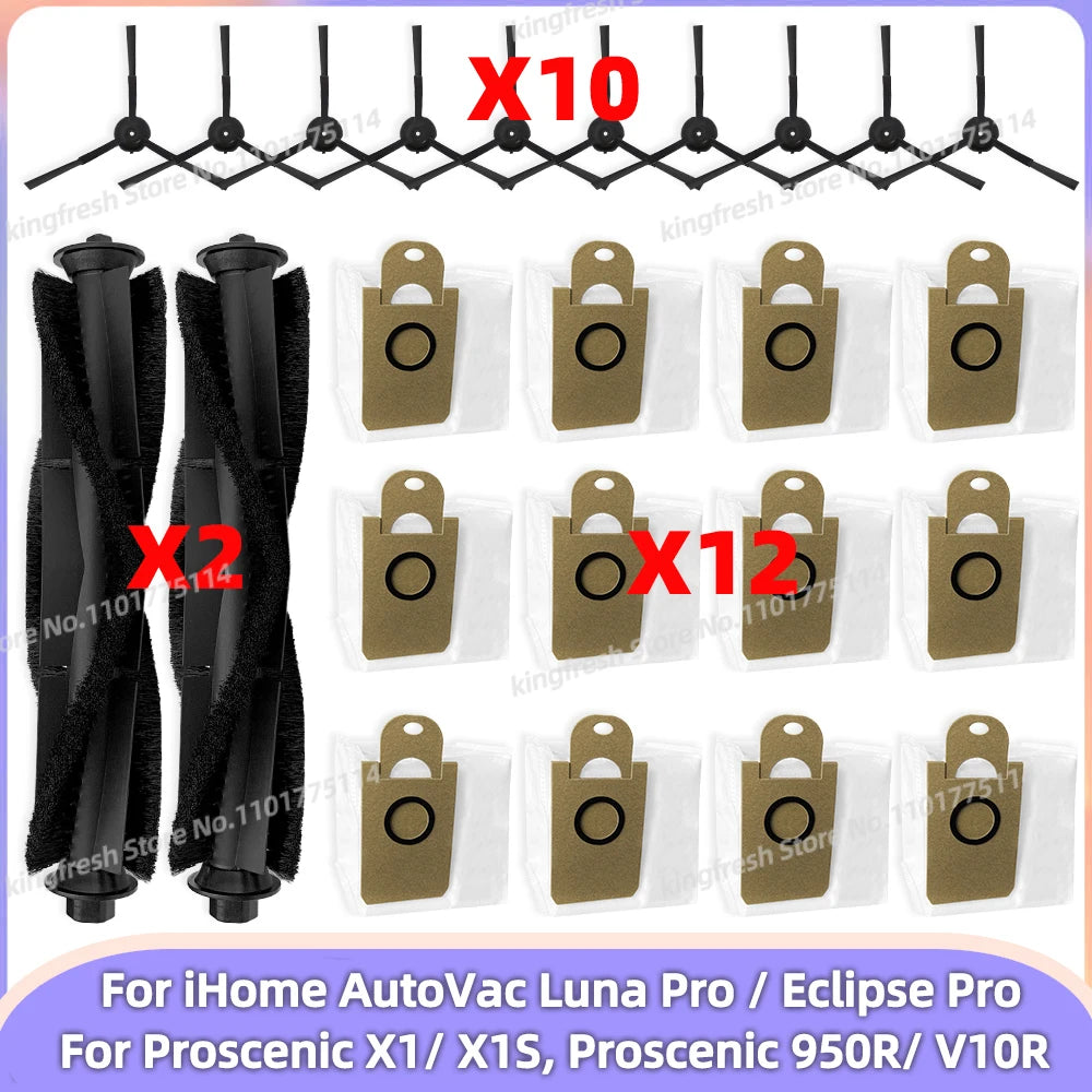Fit For (Proscenic X1/ X1S, Proscenic 950R / V10R, iHome AutoVac Luna Pro, iHome AutoVac Eclipse Pro) Parts Side Brush Dust Bag