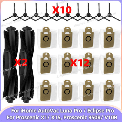 Fit For (Proscenic X1/ X1S, Proscenic 950R / V10R, iHome AutoVac Luna Pro, iHome AutoVac Eclipse Pro) Parts Side Brush Dust Bag