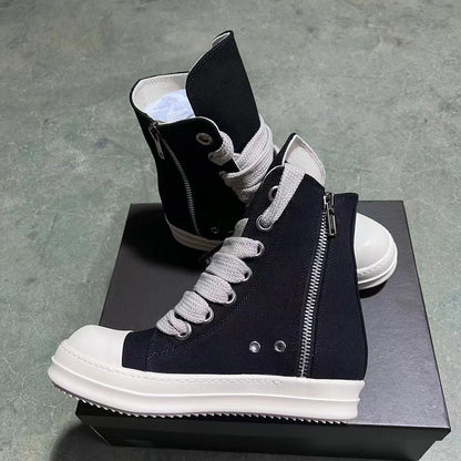 Designer Women Sneaker High Top Jumbo Lace Up Men Shoe Black Luxury Casual Street Canvas Shoe Zip Platform Flat Ankle Boot