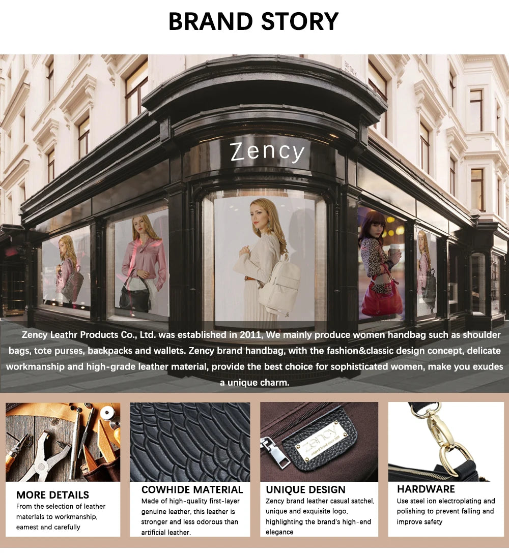 Zency Genuine Leather Top-handle Bag For Women Luxury Designer Crossbody Bag Zipper Purse Elegant OL Handbag 2025 New Shoulder