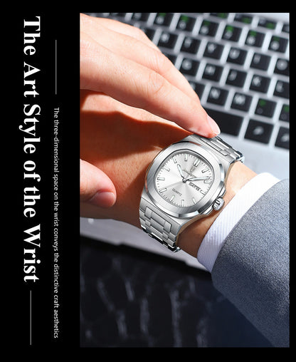 POEDAGAR Trendy Square Men's Watches Waterproof Luminous Date Week Man Clock Stainless Steel Exquisite Quartz Men Wristwatch+Box