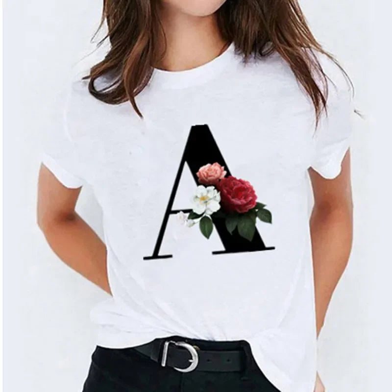26 Letter Printed Women T-shirts Harajuku 2021 New Tops Casual Tee Summer Short Sleeve Graphic Female T shirt for Women Clothing