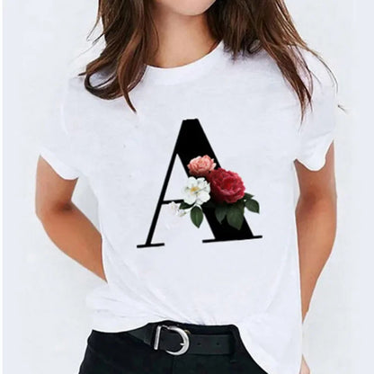 26 Letter Printed Women T-shirts Harajuku 2021 New Tops Casual Tee Summer Short Sleeve Graphic Female T shirt for Women Clothing