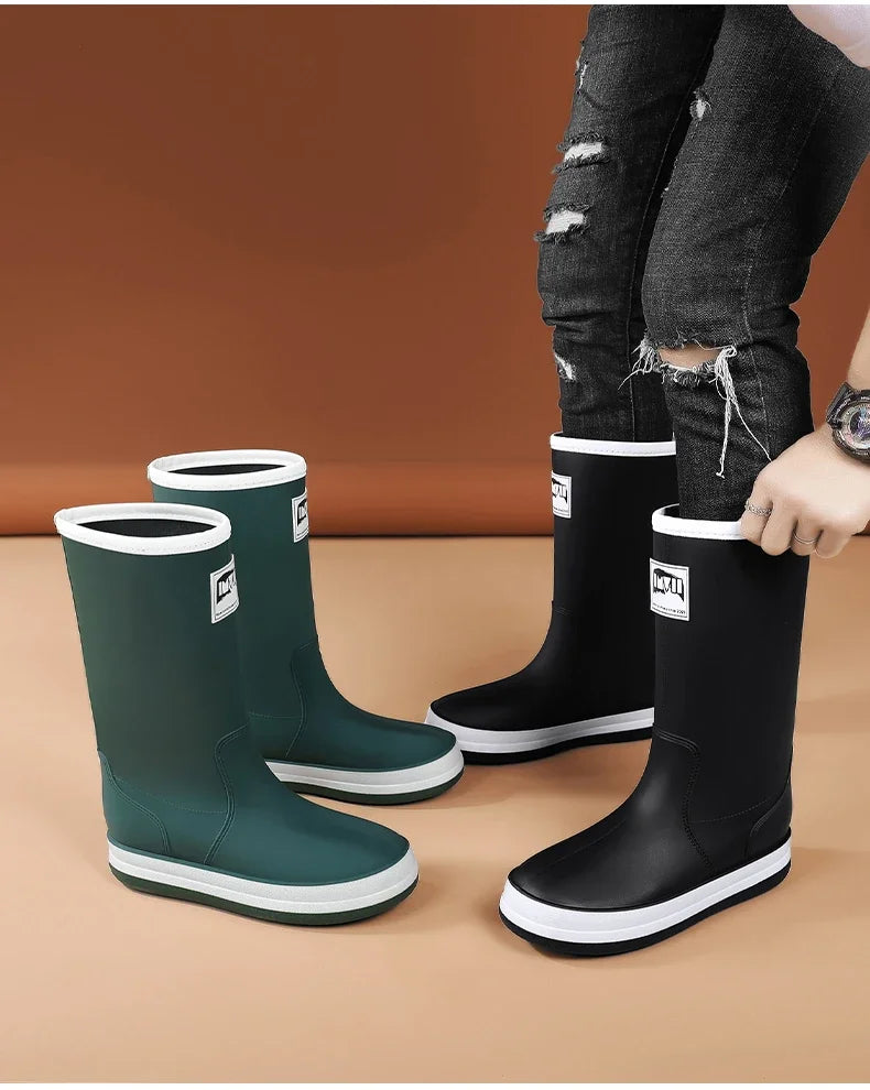 Men's Rain Shoes in The Cylinder Waterproof Wear-resistant Injection Molding Rubber Breathable New Outdoor Walking Water Shoes