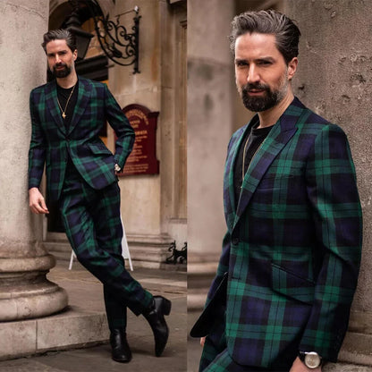 Elegant Men Suits Single Breasted Peak Lapel Slim Fit Male Clothing 2 Piece Jacket Pants Sets Formal Prom Party Costume Homme