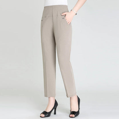Middle Aged Women's Pants Summer Thin High Waiste Elastic Loose Straight Pants Female Casual Trousers 5XL 6XL 7XL 8XL