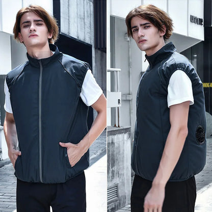 Fashion Men's Summer Air Conditioning Clothing Fan Cooling Vest USB Charging Cooling Sports Men's Outdoor Jacket Plus Size M-4XL
