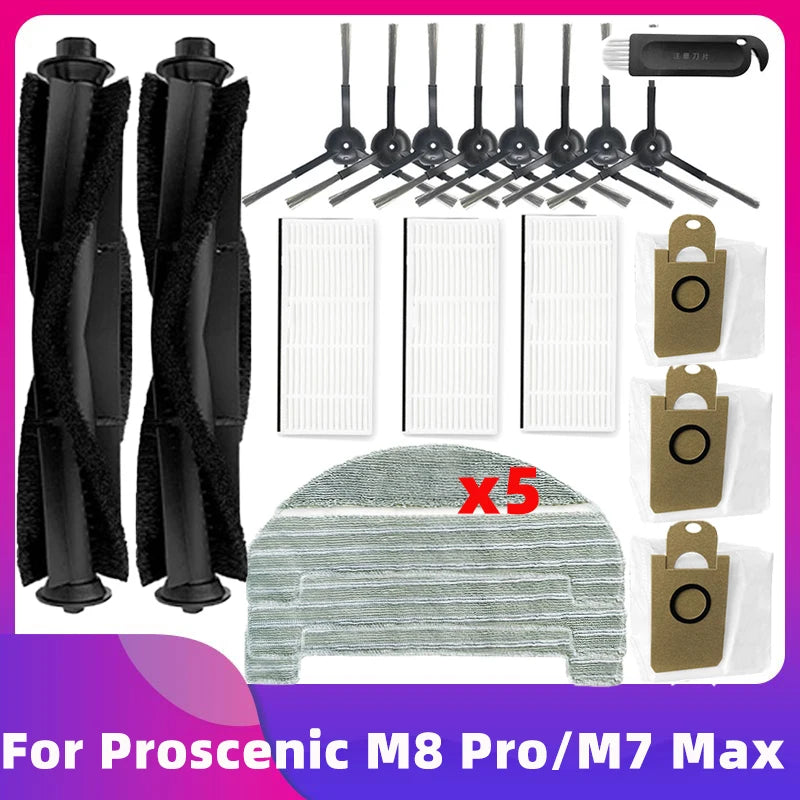 Fit For Proscenic M8 Pro M7 Max Robot Vacuum Cleaner Main Roller Side Brush Hepa Filter Mop Cloth Rag Dust Bag Replacement Part