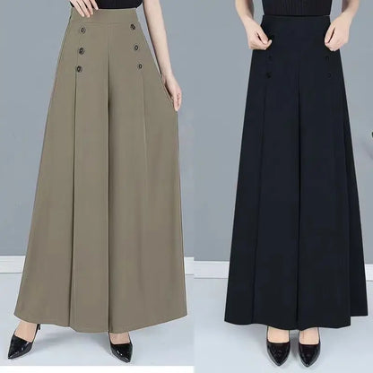 Korean Simple Fashion Solid High Waist Skirt Pants Women Patchwork Button Pockets Summer Loose Slim Versatile Straight Trousers