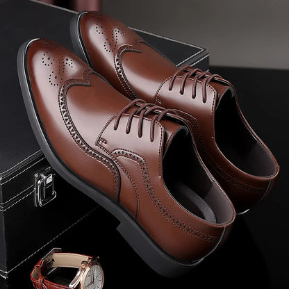 Men's Elegant British Brogue Derby Shoes Lace-Up Patchwork Breathable Formal Dress Shoes Business Wedding Thanksgiving Christmas