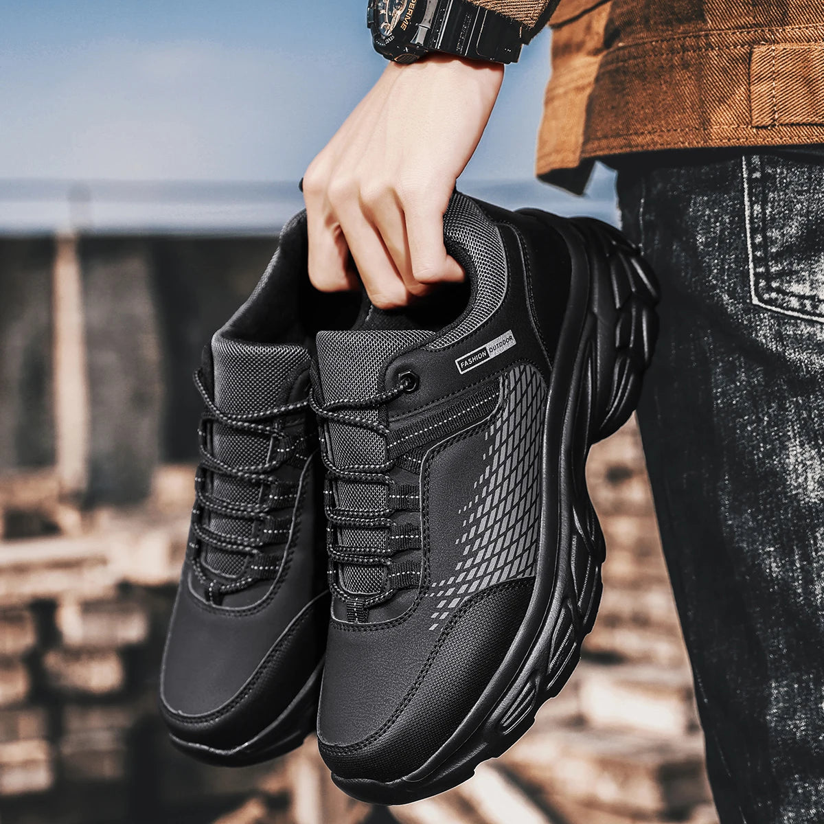 Men's Hiking Shoes Outdoor Trainers Lace-Up Climbing Shoes Men Trekking Sneakers Anti-Slip Hunting Sneakers