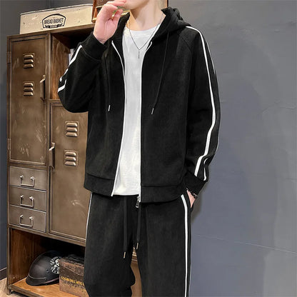 Big Size 8xl 7xl Corduroy Men's Tracksuit Set Black Hoodie Pants 2pcs Suits Autumn Winter Jacket Hooded Oversize Sportswear Man