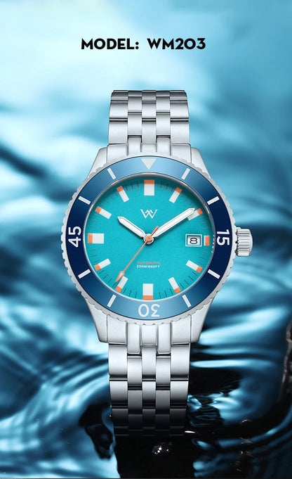 WM Watch NH35 Automatic Mechanical Watch Men Sapphire AR Coated 200M Water Resistant Ceramic Bezel Welly Merck Watches 203M-WM