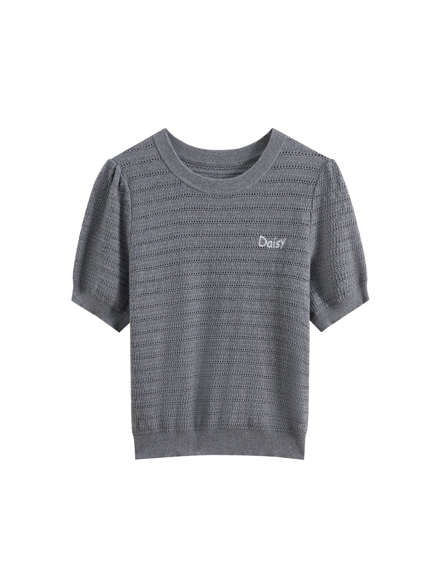 FSLE Round Neck Hollow Texture Knitted T-shirt Women 2025 Summer New Style Pullover Versatile Casual Short-sleeved Top 25FS12090