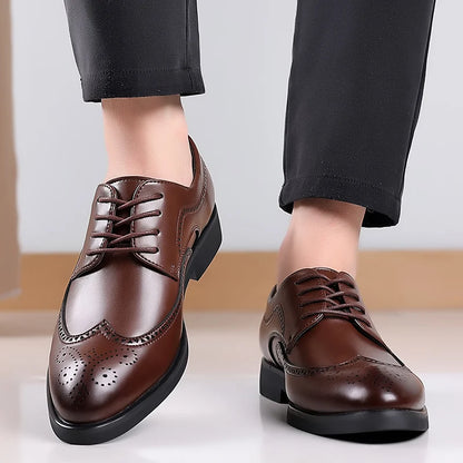 Men's Elegant British Brogue Derby Shoes Lace-Up Patchwork Breathable Formal Dress Shoes Business Wedding Thanksgiving Christmas
