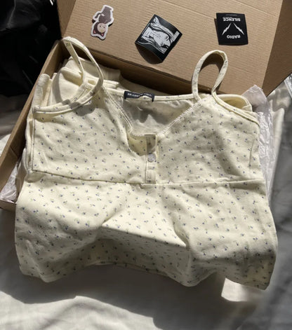 Retro Patchwork Ribbed Cotton Tops Women Summer Sweet Ruffle Square Collar Sleeveless Bow Camis Vintage Chic Slim Crop Top 2024