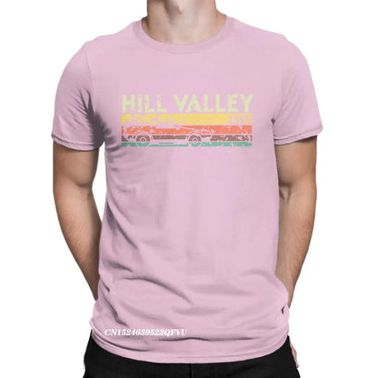 Hill Valley 1985 Tee Shirt Men Back To The Future Tops T Shirts Doc Brown Marty Delorean Time Travel Movie BTTF Tees Plus Size
