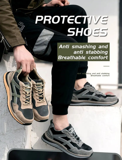 Waterproof Work Safety Shoes Steel Toe Cap Reflective Strip Indestructible Anti-smash Men Sneakers Construction Male Footwear