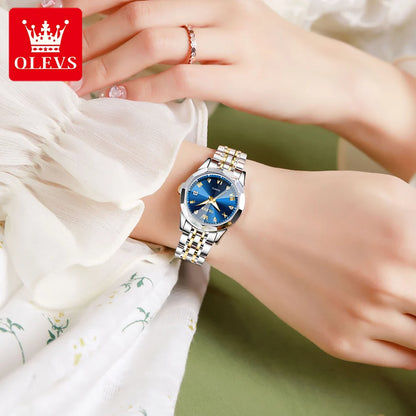 OLEVS Fashion Luxury Golden Watch For Women Stainless Steel Wristwatch Elegant Rhombus Quartz Waterproof Women's Watches Reloj