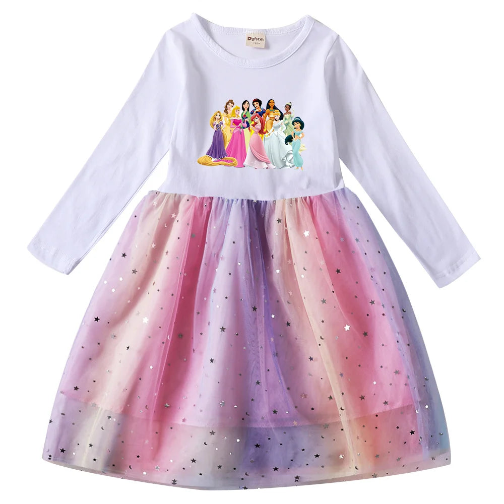 Snow White Princess Girls Toddler Prom Mesh Dresses Children Party Clothes Long Sleeve Princess Costume Kids Fall Dresses