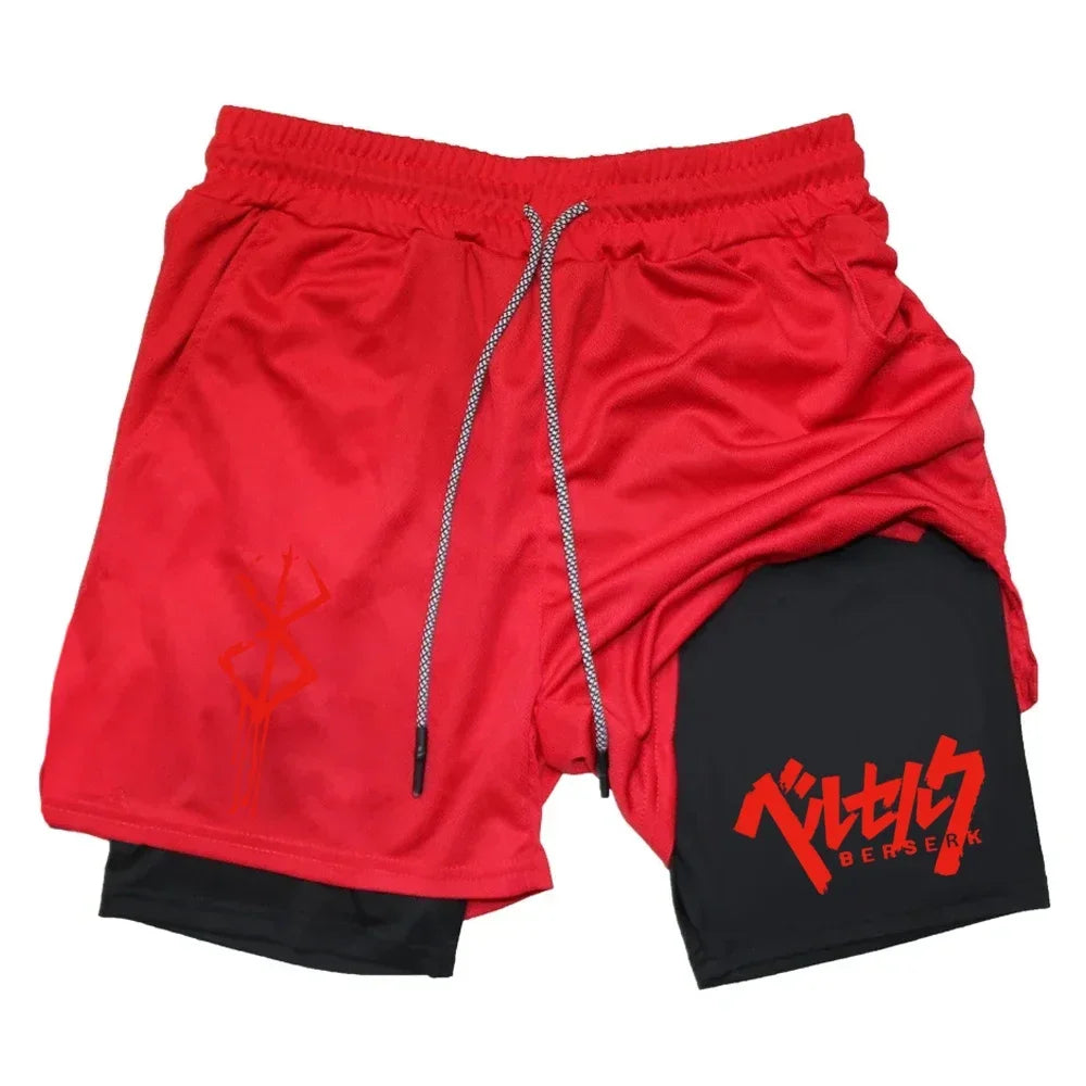 Men's Quick Drying Compression Shorts 2 in 1 GYM Breathable Shorts Printed Sports Fitness Double Layer Workout Tight Short Pants