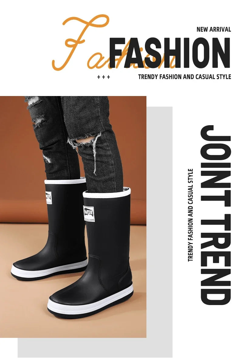 Men's Rain Shoes in The Cylinder Waterproof Wear-resistant Injection Molding Rubber Breathable New Outdoor Walking Water Shoes