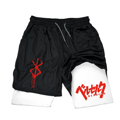 Men's Quick Drying Compression Shorts 2 in 1 GYM Breathable Shorts Printed Sports Fitness Double Layer Workout Tight Short Pants