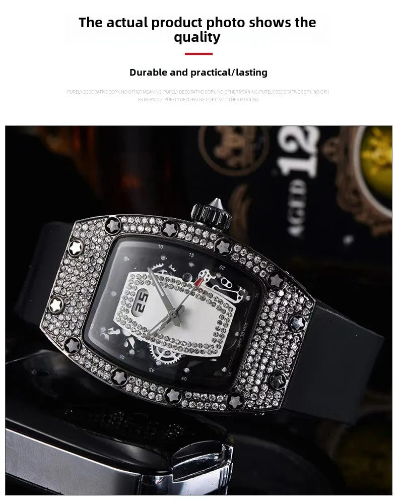 Manufacturer's spot supply, business fashion diamond-set, women's quartz watch red lip wine barrel-shaped watch