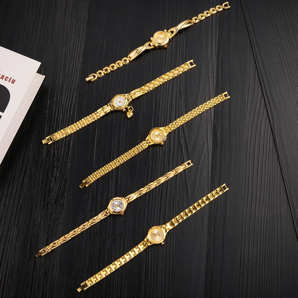 Women's Gold Bracelet Watch Fashion Elegant Small Dial Alloy Quartz Wristwatch Woman Luxury Ladies Watch Clock Gift Reloj Mujer
