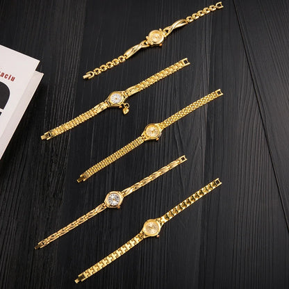Women's Gold Bracelet Watch Fashion Elegant Small Dial Alloy Quartz Wristwatch Woman Luxury Ladies Watch Clock Gift Reloj Mujer