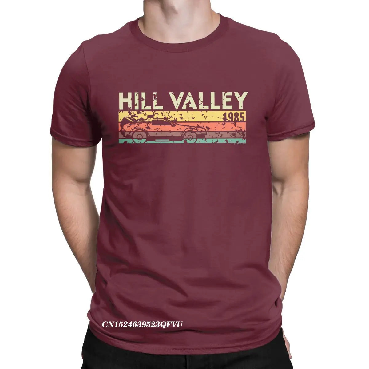 Hill Valley 1985 Tee Shirt Men Back To The Future Tops T Shirts Doc Brown Marty Delorean Time Travel Movie BTTF Tees Plus Size