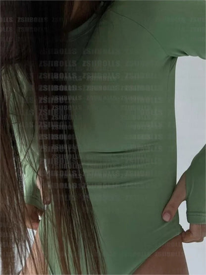 Women Long Sleeve Sexy Bodysuit Club Top goth clothing Mock Neck solid costume streetwear Party Body Outfit High Waist jumpsuit