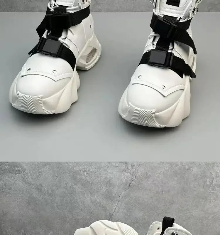 Men's High Top Thick Soled Height Increasing Comfort Waterproof Anti Slip Sports Shoes Buckle Belt Wear-resistant Fashion Boots