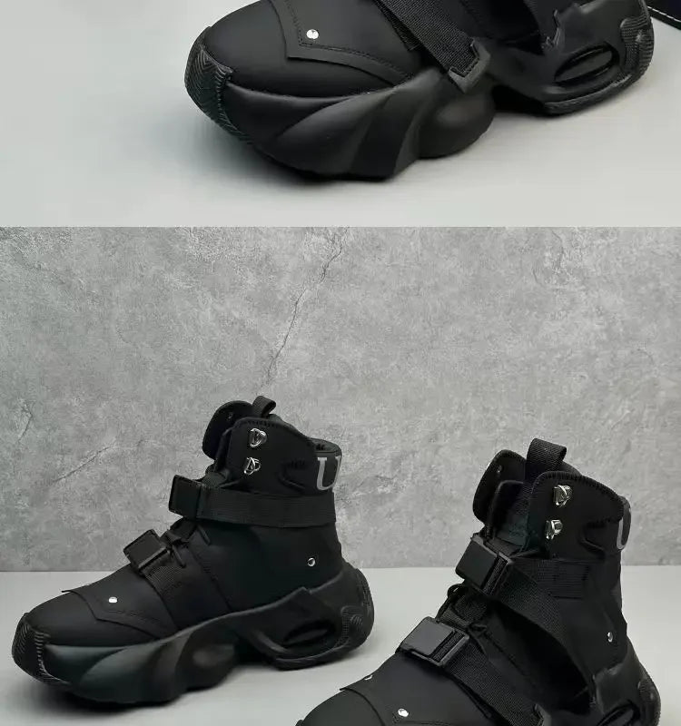 Men's High Top Thick Soled Height Increasing Comfort Waterproof Anti Slip Sports Shoes Buckle Belt Wear-resistant Fashion Boots