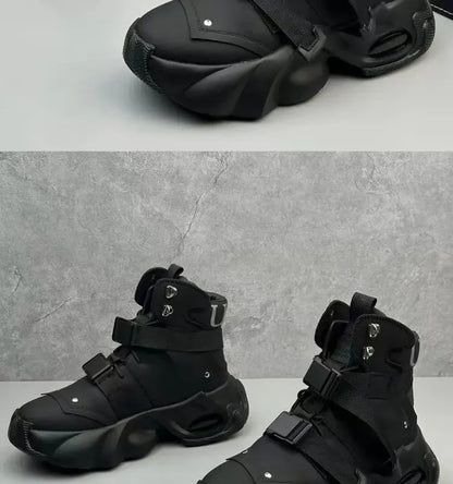 Men's High Top Thick Soled Height Increasing Comfort Waterproof Anti Slip Sports Shoes Buckle Belt Wear-resistant Fashion Boots
