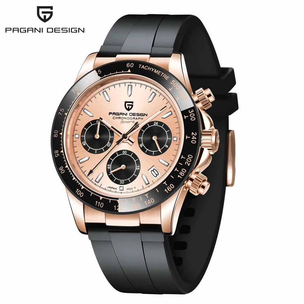 PAGANI DESIGN Watches Meteorite Surface Luxury Quartz Watches For Men Stainless Steel Waterproof Chronograph AR Sapphire Crystal