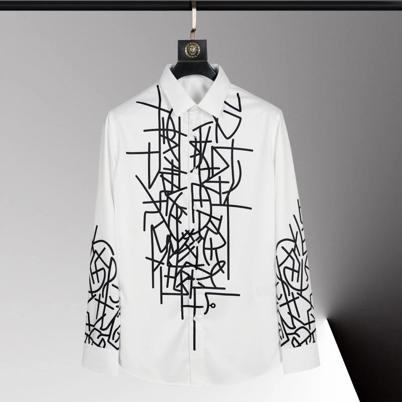 Hot men's shirt 3D printed pattern men's shirt long-sleeved lapel single-breasted fashion casual design slim body large size 6xl