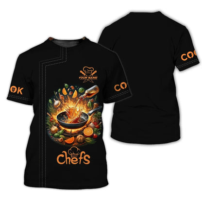 Funny Chef Work Uniform Men's T-shirts Personalization Name Custom Print Tees Casual O-neck Loose Short Sleeve Fashion Cook Tops