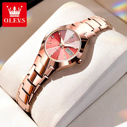 OLEVS 8697 Luxury Elegant Quartz Women's Watch Tungsten Steel Strap Fashion Waterproof Calendar Diamond dial Women's Watch