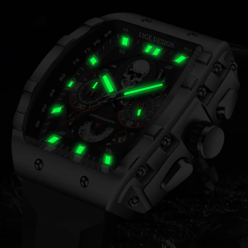 LIGE Men Watch Fashion Business Silicone Waterproof Watches for Men Military Sport Square Quartz Chronograph Relogios Masculino