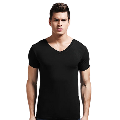 Modal summer round neck tight men's short sleeve V-neck T-shirt solid color vest T-shirt slim-fit sports undershirt
