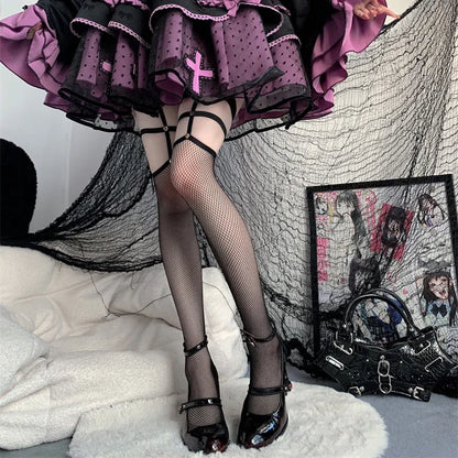 2024 New Punk Gothic High Heels Pumps Women Rose Heeled Patent Leather Lolita Shoes Woman Y2K Ankle Straps Black Mary Jane Shoes