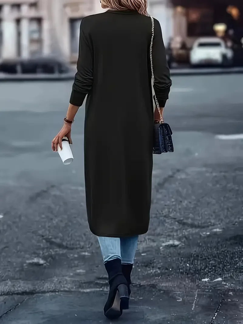 Plus Size 1XL-5XL Women's Fashion  Long Sleeve Open Front Cardigan Ladies Casual Chic  Buttonless Solid Color Coat