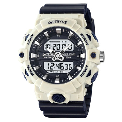 STRYVE Top Brand Electronic Watch For Men Outdoor Sports Waterproof Dual Time Display Quartz Wristwatches Rubber reloj hombre