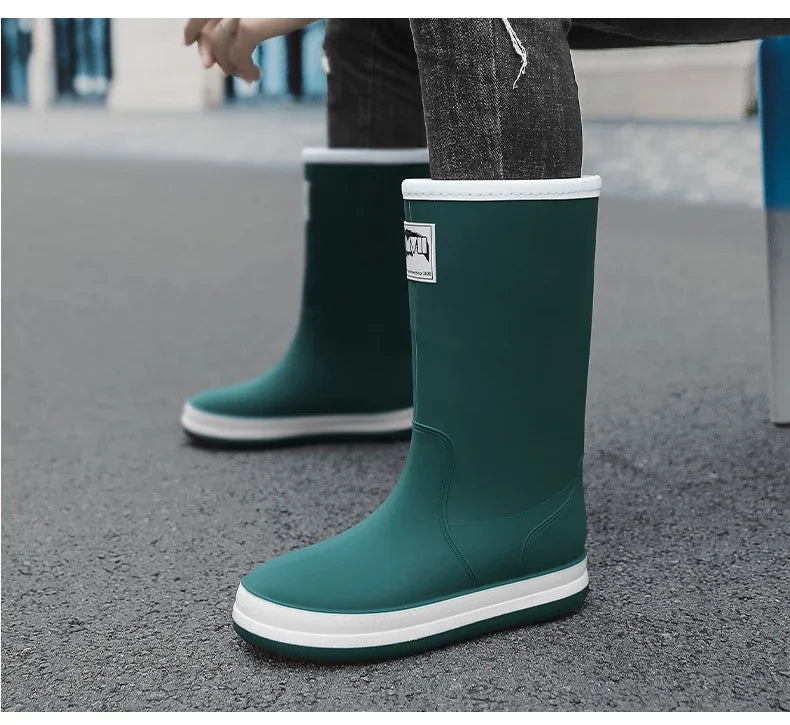 Men's Rain Shoes in The Cylinder Waterproof Wear-resistant Injection Molding Rubber Breathable New Outdoor Walking Water Shoes