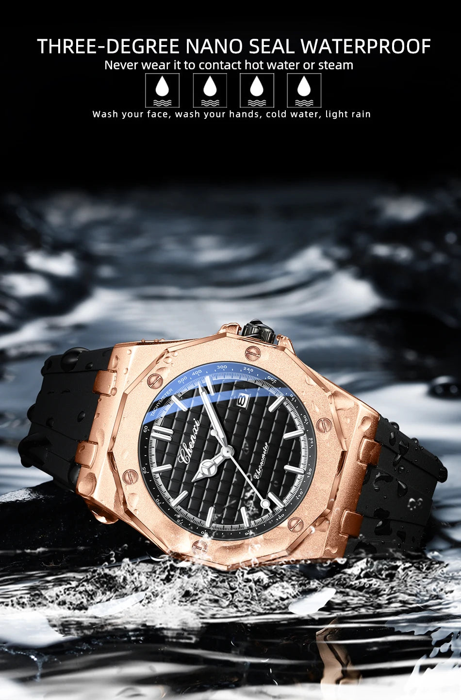 CHENXI 8268 Premium Men's Quartz Watch Night Light Silicone Strap Waterproof Calendar Casual Men's Texture Watch reloj hombre